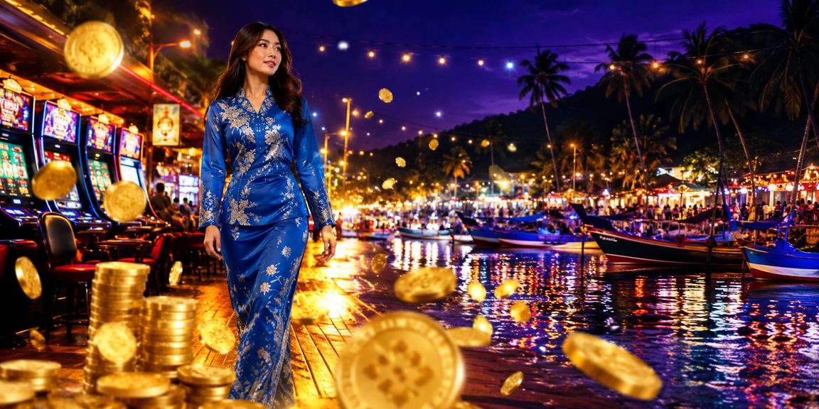 Pengguna bertaruh dalam pakaian tradisional baju kurung Langkawi